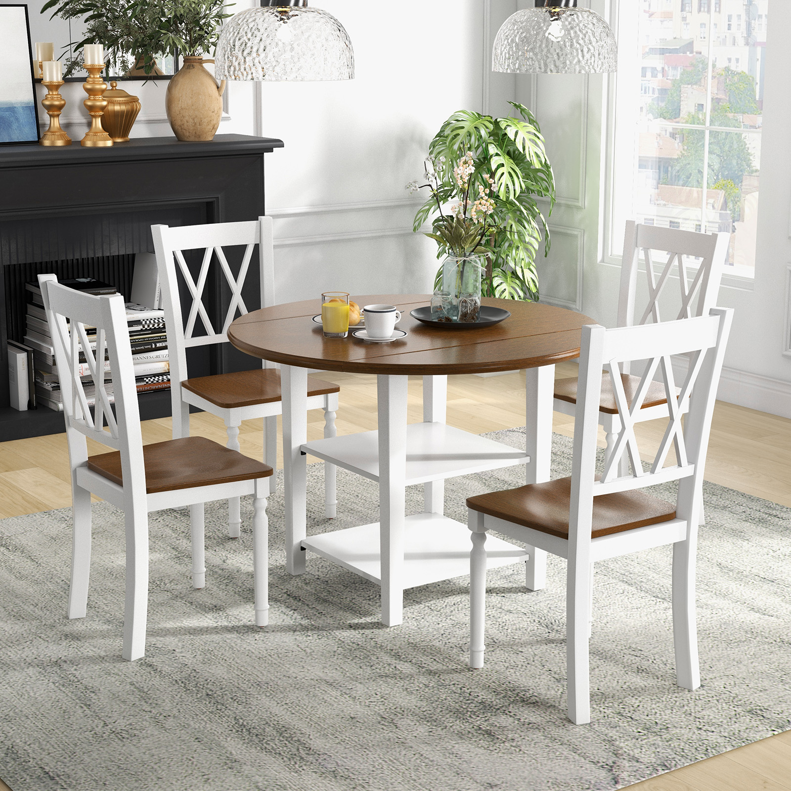 5_Pieces_Extendable_Dining_Table_Set_with_2_Tier_Storage_Shelf_and_High_Backrest-5.jpg
